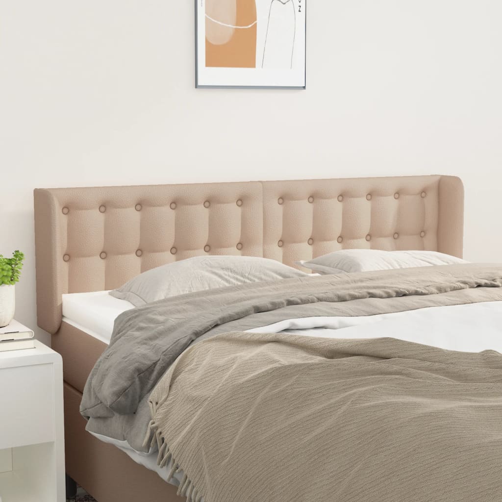 sengegavl med kanter 147x16x78/88 cm kunstlæder cappuccino