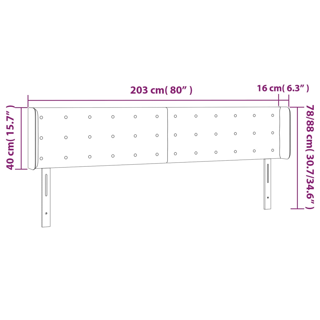 sengegavl med kanter 203x16x78/88 cm kunstlæder sort