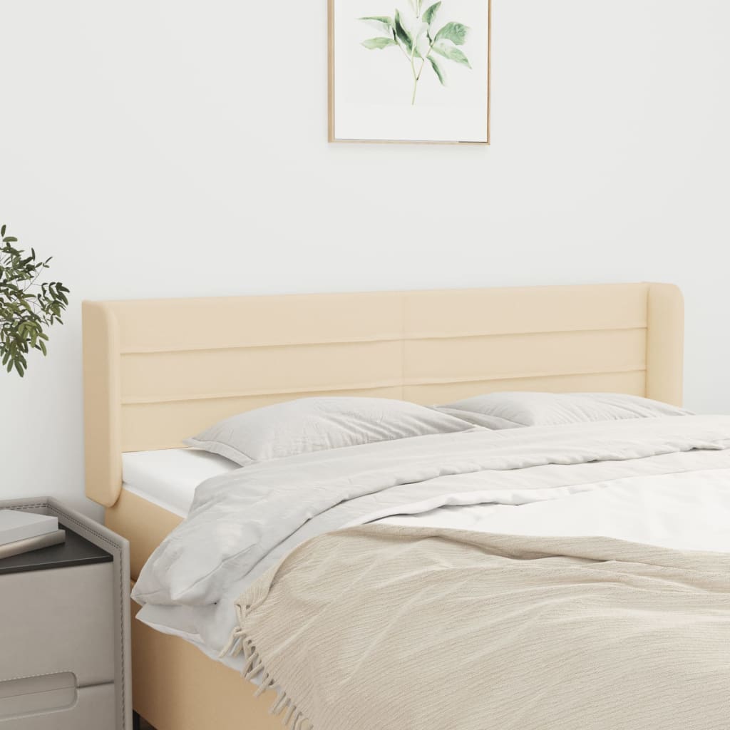 sengegavl med kanter 147x16x78/88 cm stof cremefarvet