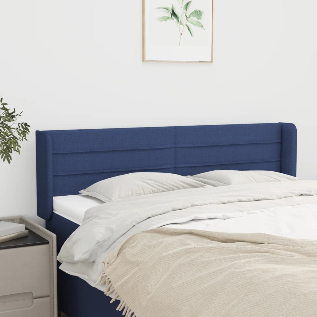 sengegavl med kanter 147x16x78/88 cm stof blå