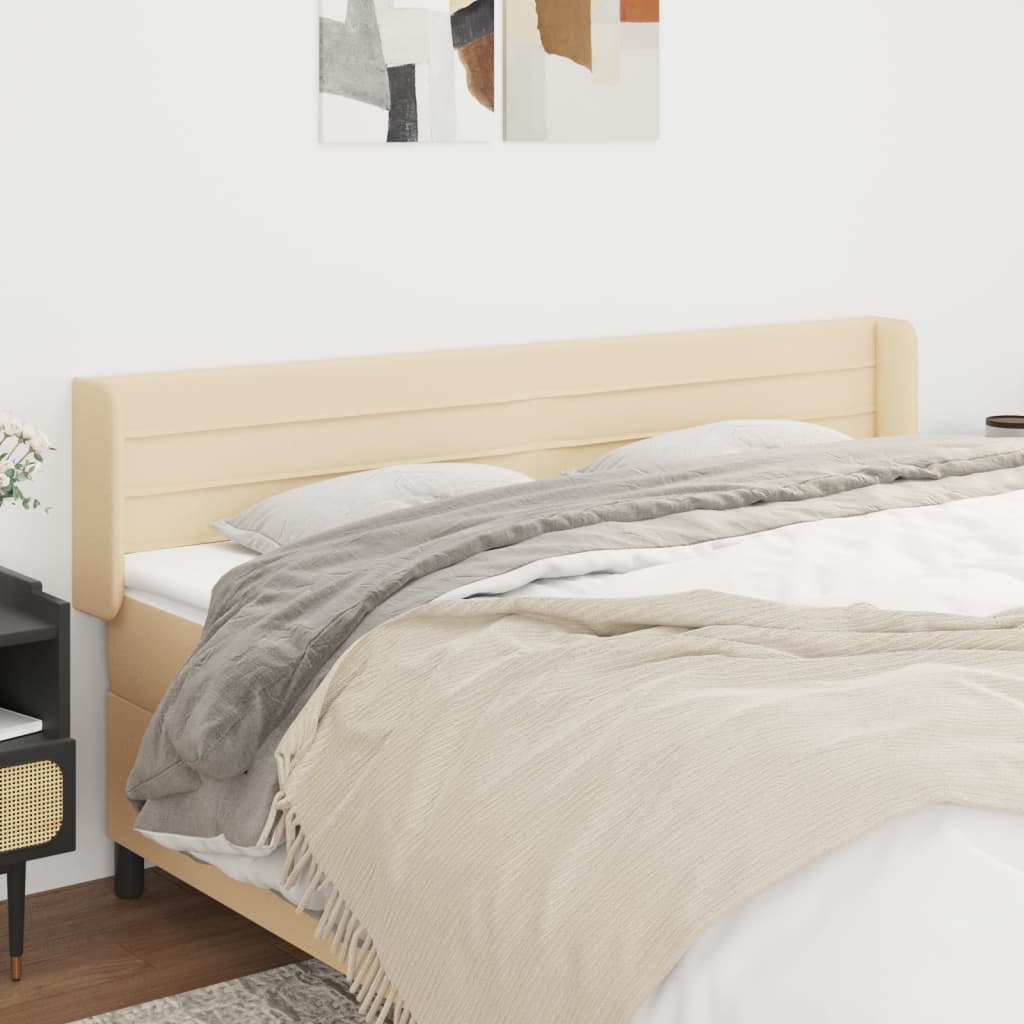 sengegavl med kanter 163x16x78/88 cm stof cremefarvet