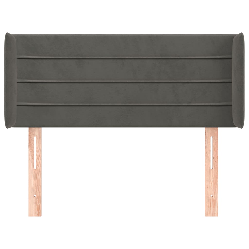 sengegavl med kanter 103x16x78/88 cm fløjl mørkegrå