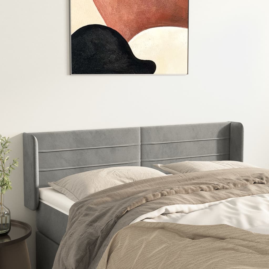 sengegavl med kanter 147x16x78/88 cm fløjl lysegrå