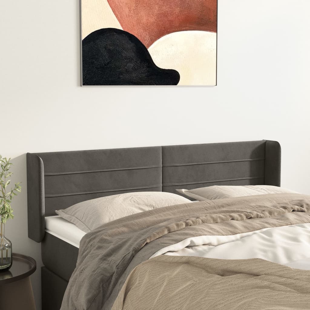 sengegavl med kanter 147x16x78/88 cm fløjl mørkegrå