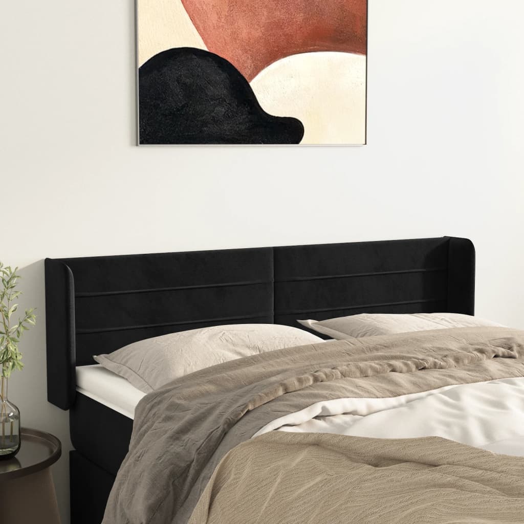 sengegavl med kanter 147x16x78/88 cm fløjl sort