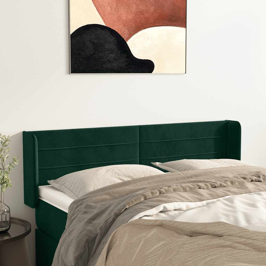 sengegavl med kanter 147x16x78/88 cm fløjl mørkegrøn
