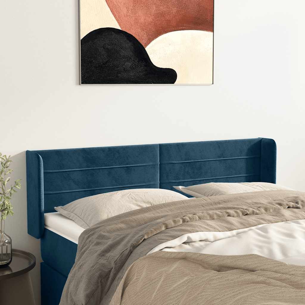 sengegavl med kanter 147x16x78/88 cm fløjl mørkeblå