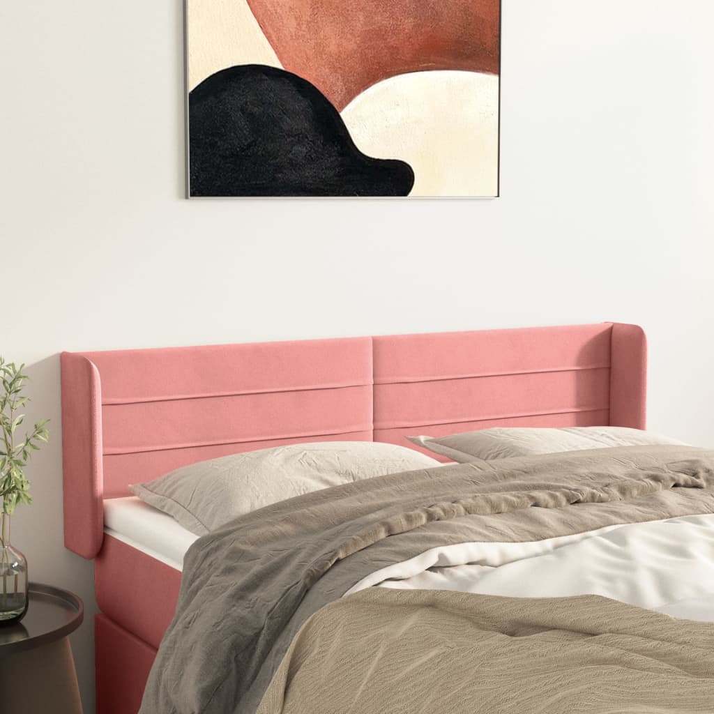 sengegavl med kanter 147x16x78/88 cm fløjl lyserød