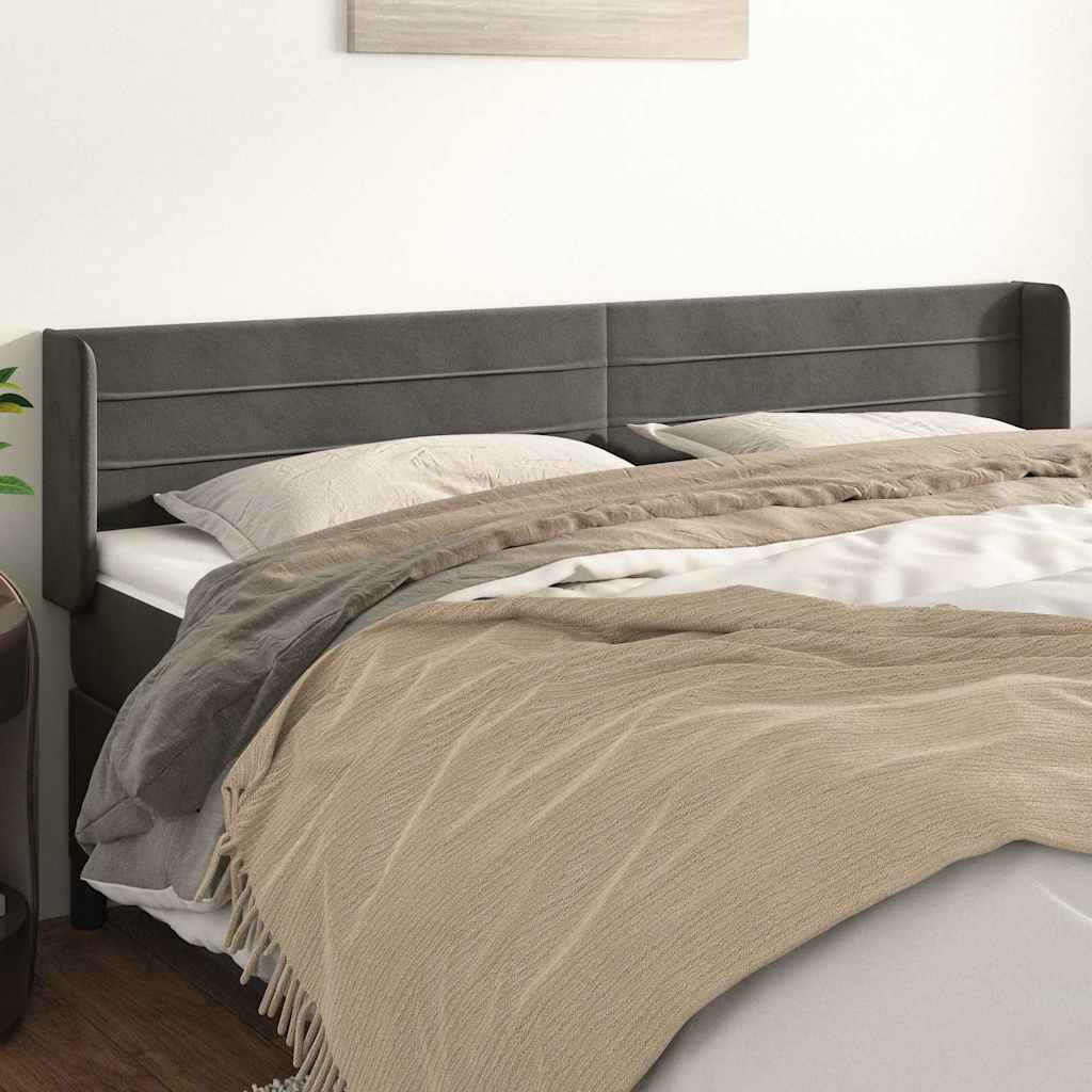 sengegavl med kanter 163x16x78/88 cm fløjl mørkegrå