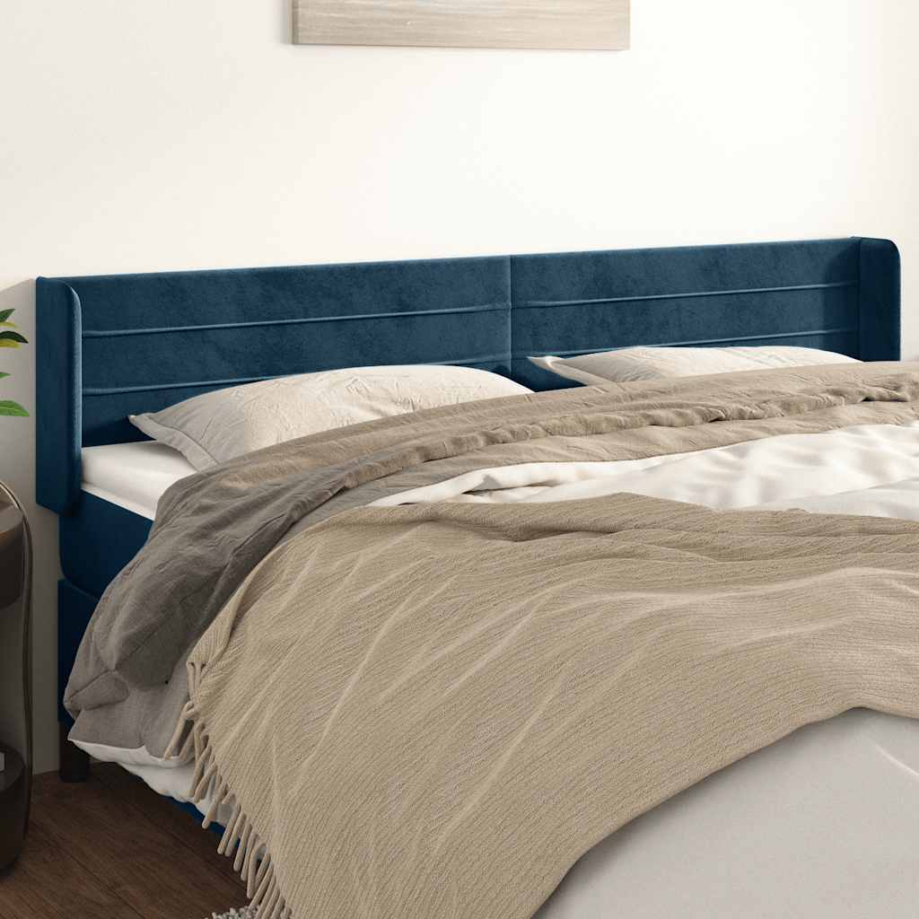 sengegavl med kanter 163x16x78/88 cm fløjl mørkeblå