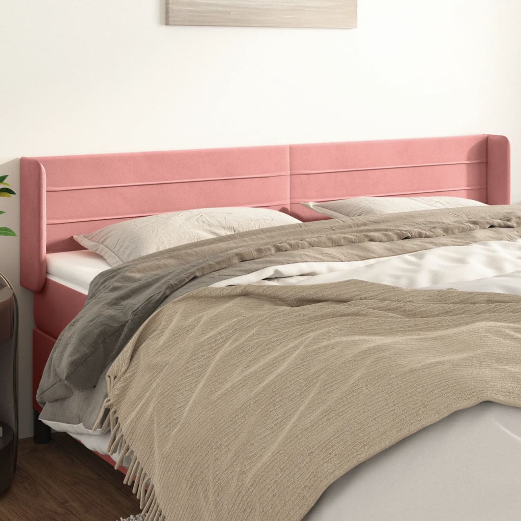 sengegavl med kanter 163x16x78/88 cm fløjl lyserød