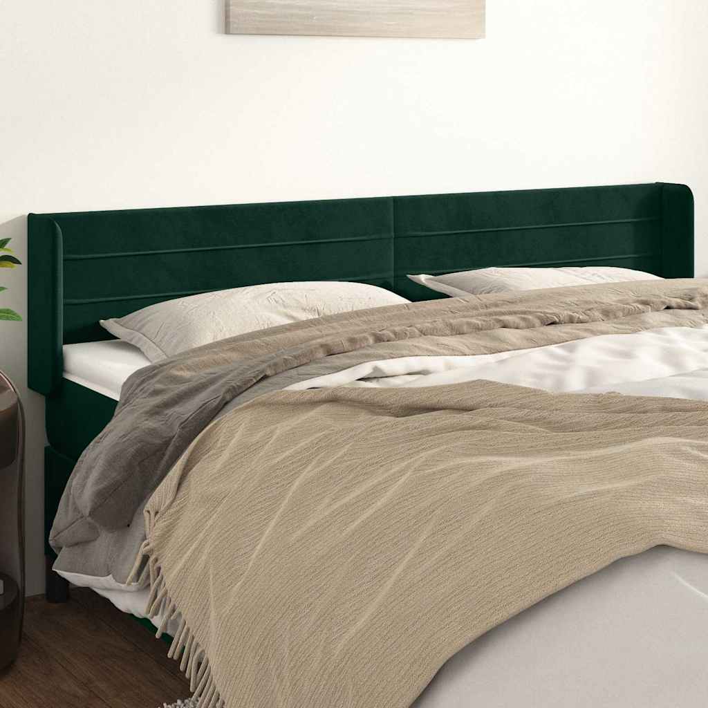 sengegavl med kanter 183x16x78/88 cm fløjl mørkegrøn