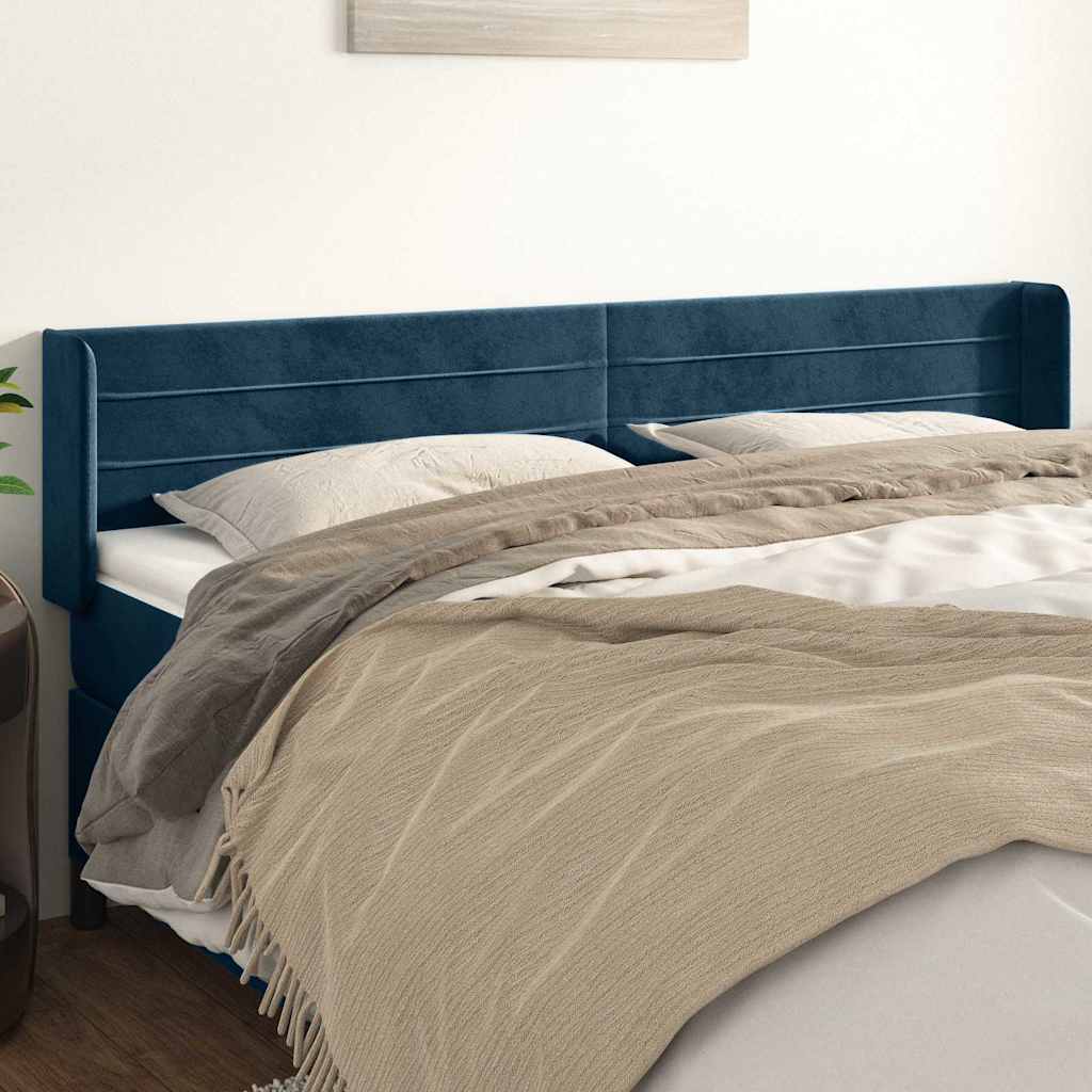 sengegavl med kanter 183x16x78/88 cm fløjl mørkeblå