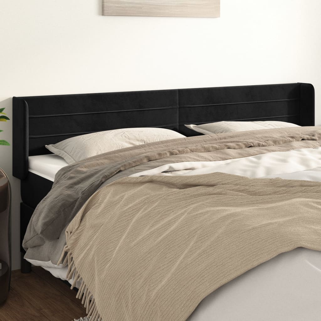 sengegavl med kanter 203x16x78/88 cm fløjl sort