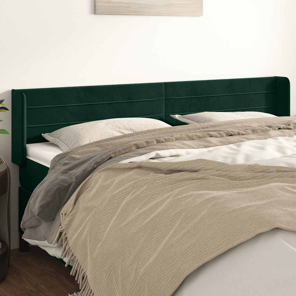 sengegavl med kanter 203x16x78/88 cm fløjl mørkegrøn