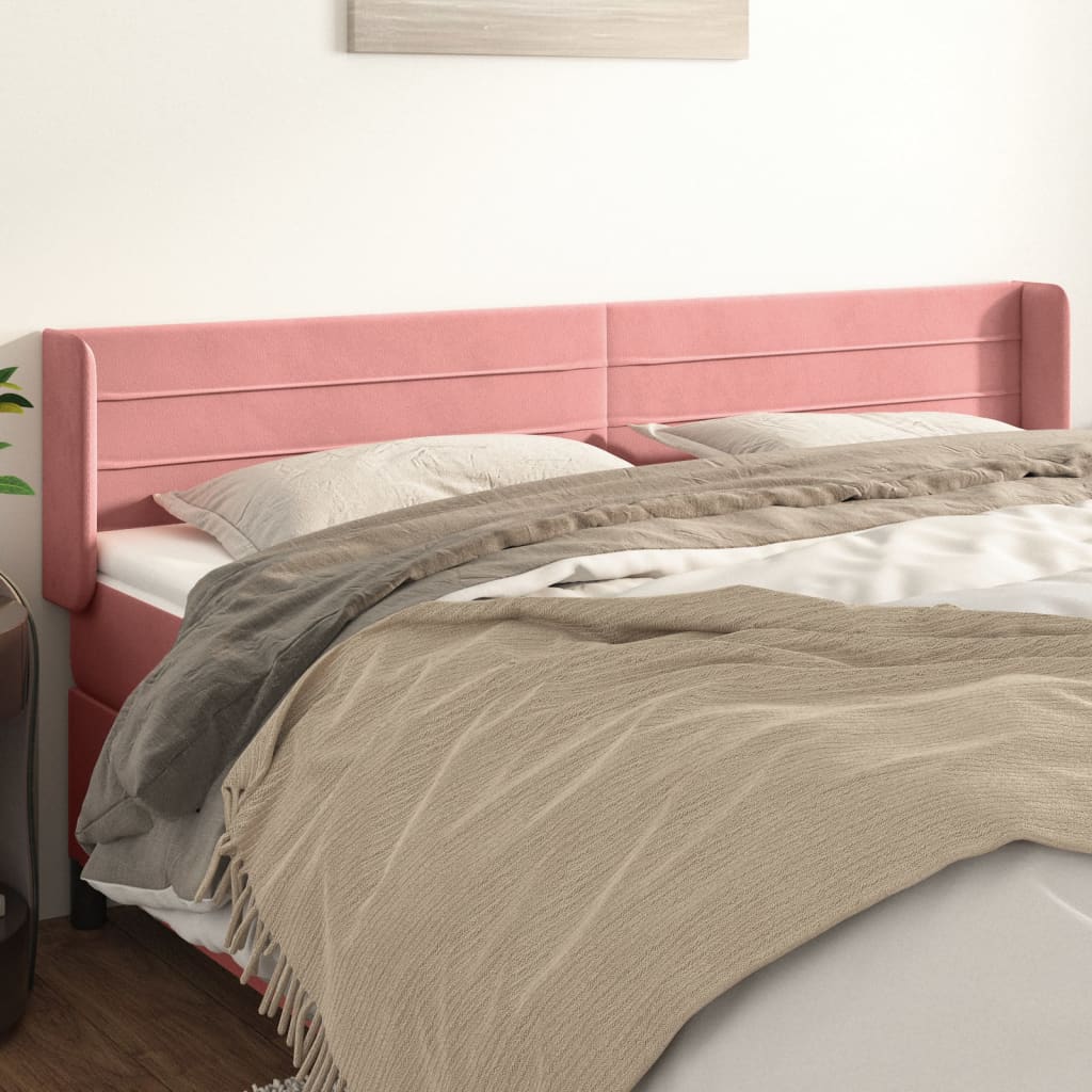 sengegavl med kanter 203x16x78/88 cm fløjl lyserød