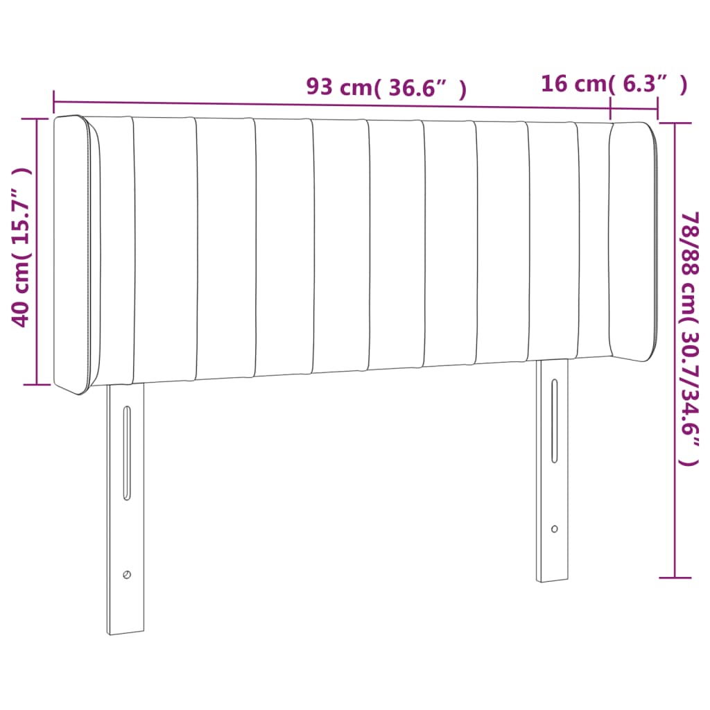 sengegavl med kanter 93x16x78/88 cm stof sort