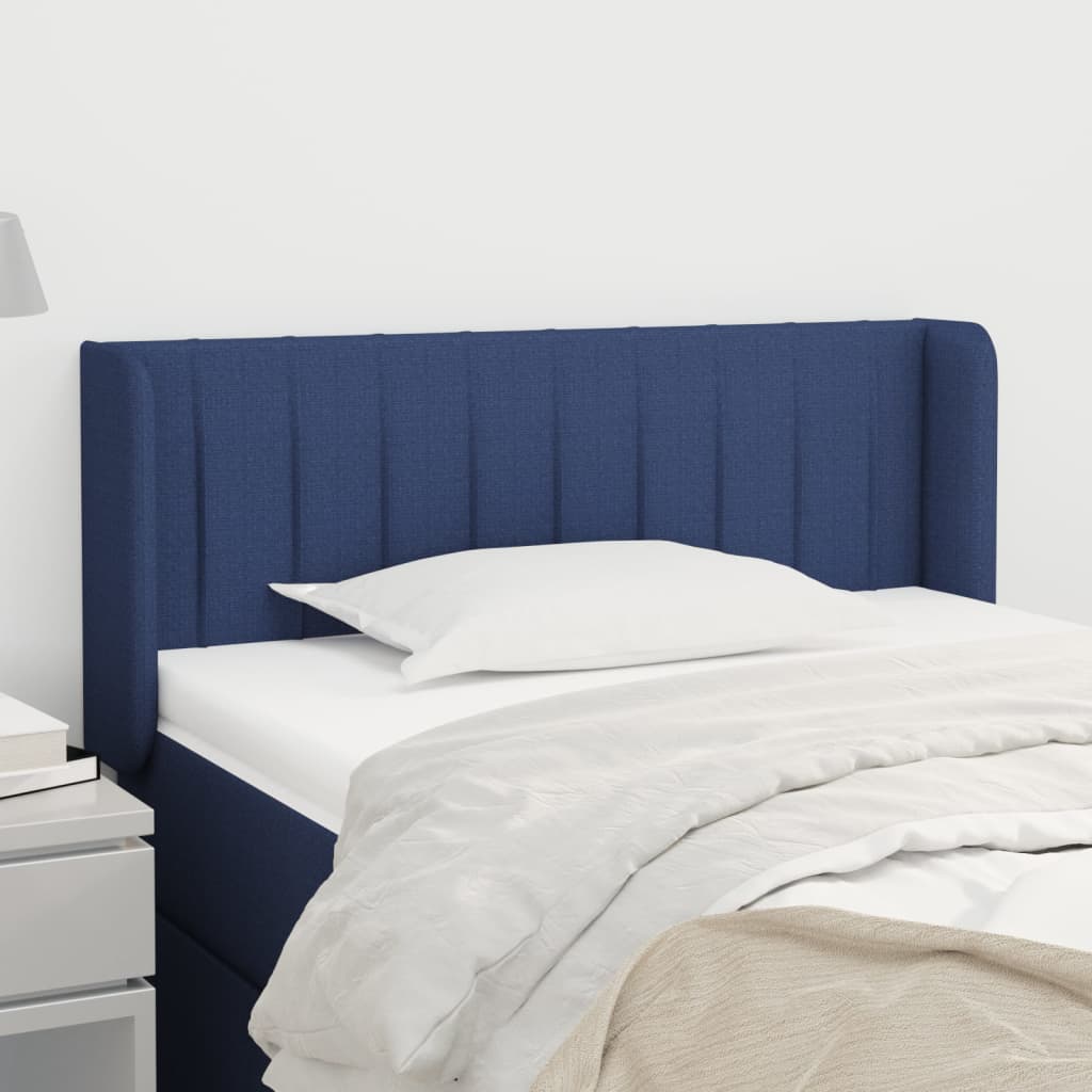 sengegavl med kanter 103x16x78/88 cm stof blå