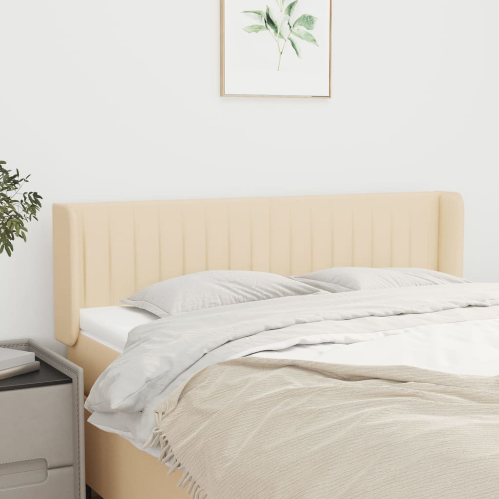 sengegavl med kanter 147x16x78/88 cm stof cremefarvet
