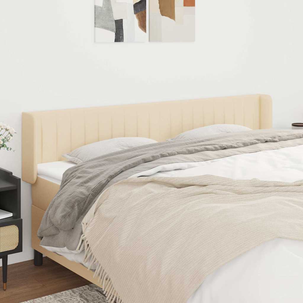 sengegavl med kanter 163x16x78/88 cm stof cremefarvet