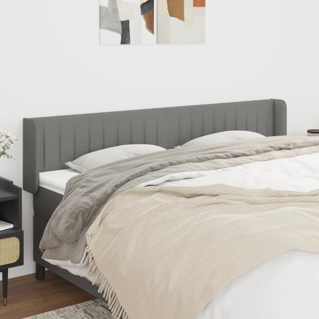 sengegavl med kanter 203x16x78/88 cm stof mørkegrå