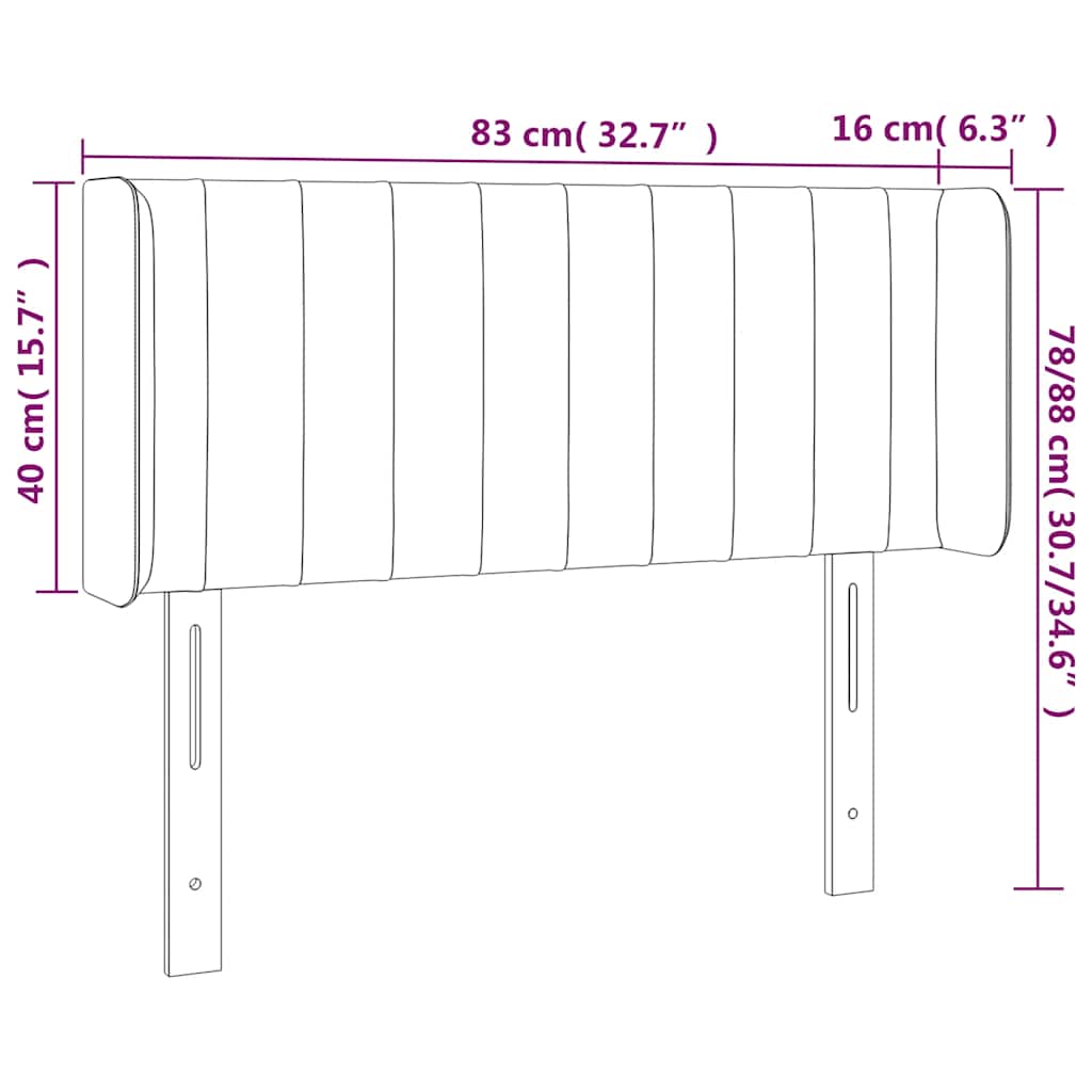 sengegavl med kanter 83x16x78/88 cm fløjl mørkeblå
