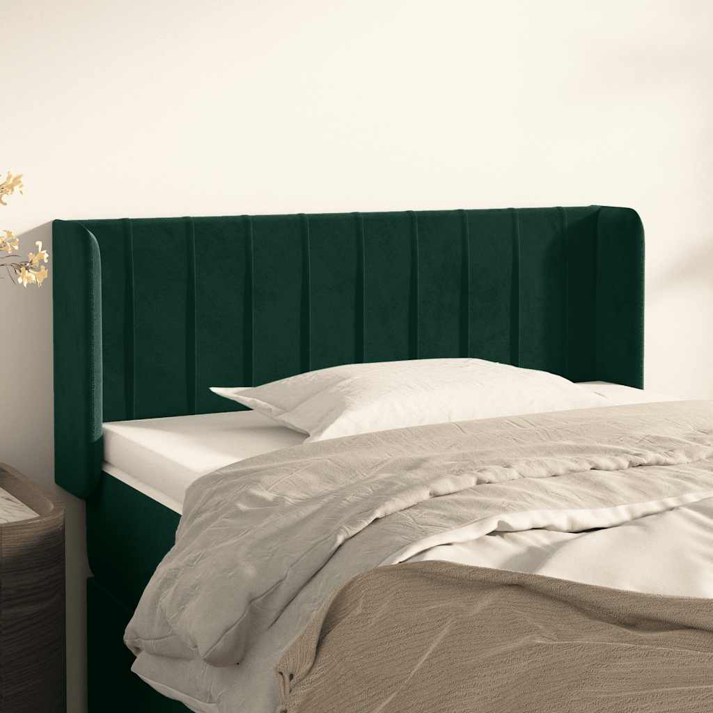 sengegavl med kanter 93x16x78/88 cm fløjl mørkegrøn