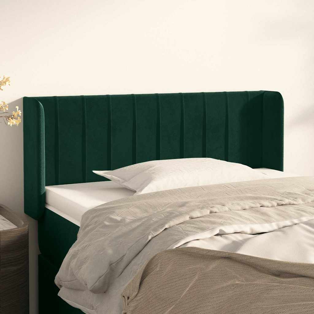 sengegavl med kanter 103x16x78/88 cm fløjl mørkegrøn