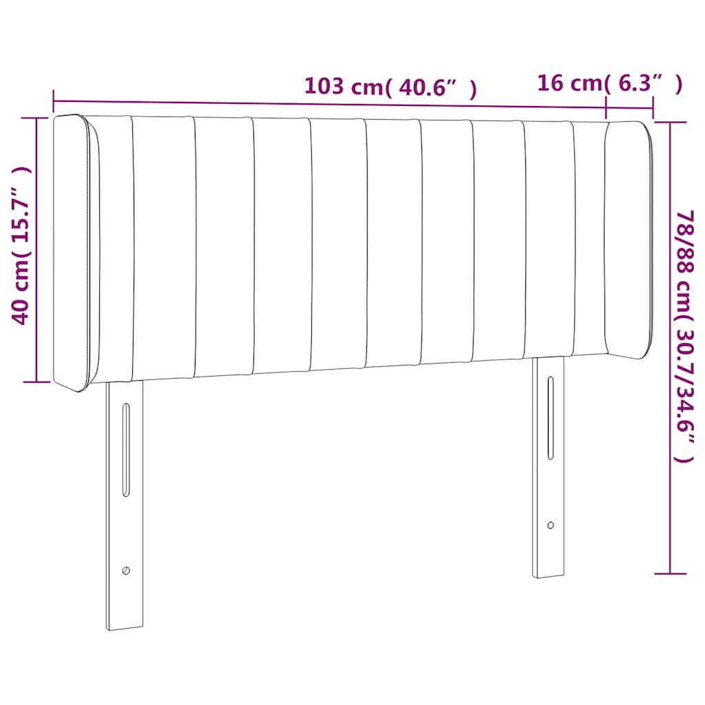 sengegavl med kanter 103x16x78/88 cm fløjl mørkeblå