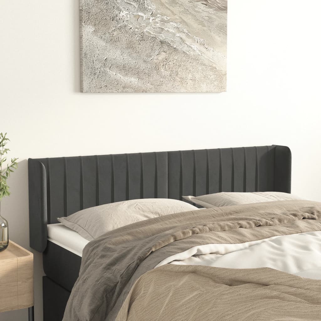 sengegavl med kanter 147x16x78/88 cm fløjl mørkegrå