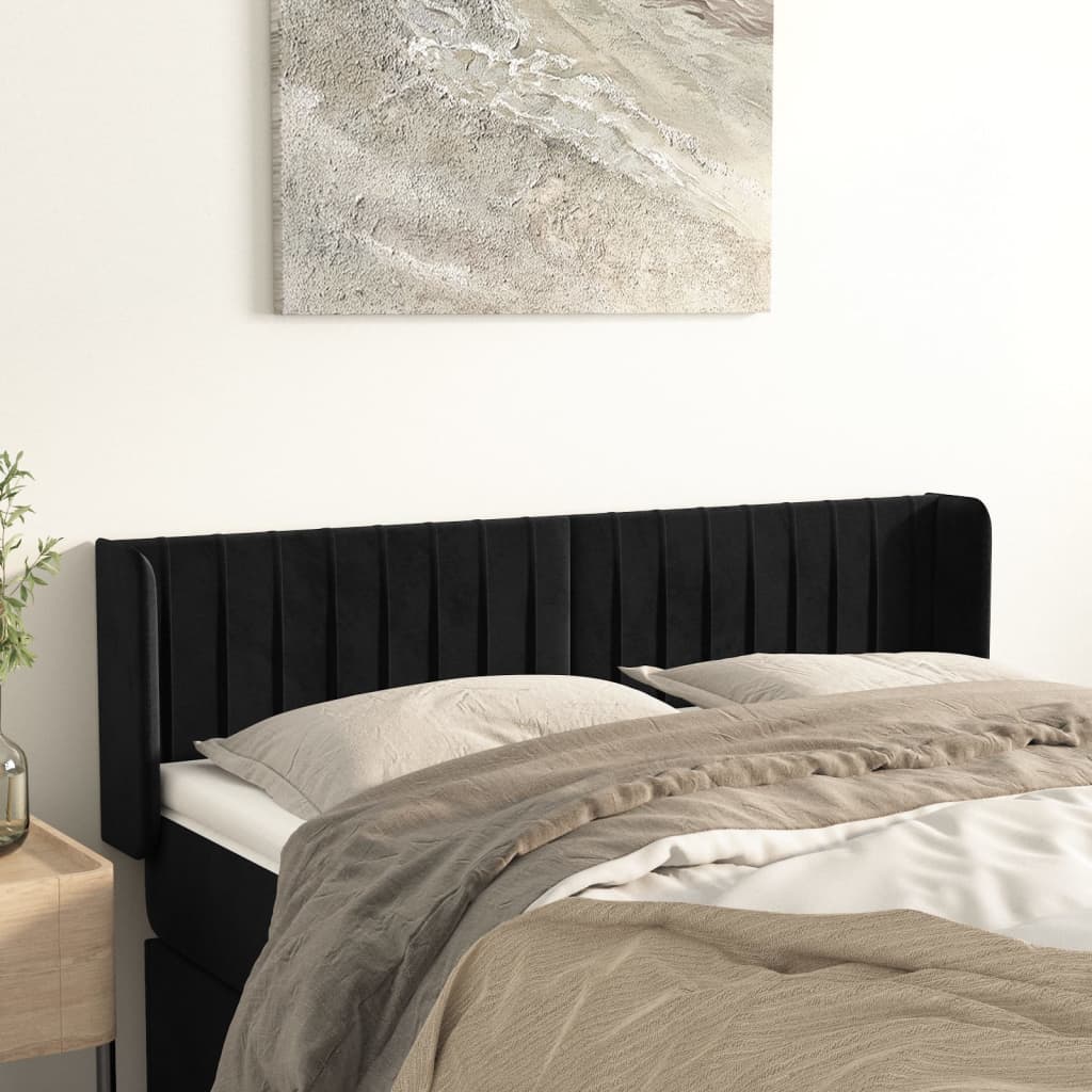 sengegavl med kanter 147x16x78/88 cm fløjl sort