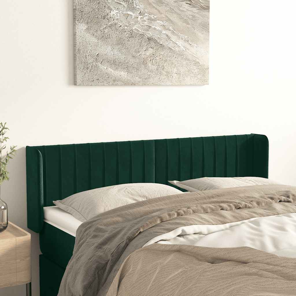 sengegavl med kanter 147x16x78/88 cm fløjl mørkegrøn
