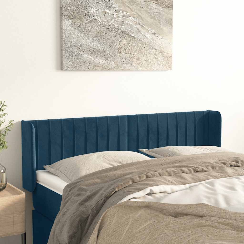 sengegavl med kanter 147x16x78/88 cm fløjl mørkeblå