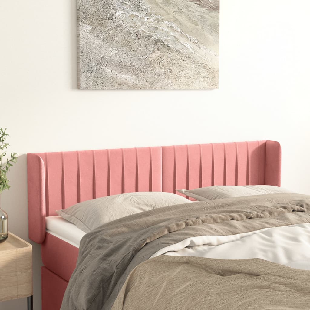 sengegavl med kanter 147x16x78/88 cm fløjl lyserød