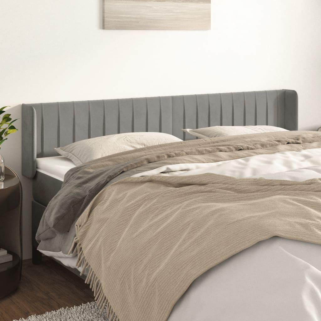 sengegavl med kanter 163x16x78/88 cm fløjl lysegrå