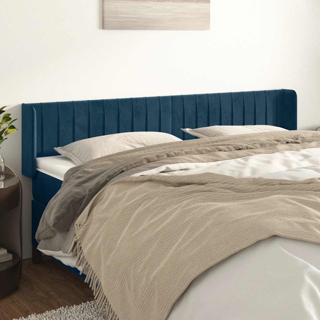 sengegavl med kanter 163x16x78/88 cm fløjl mørkeblå