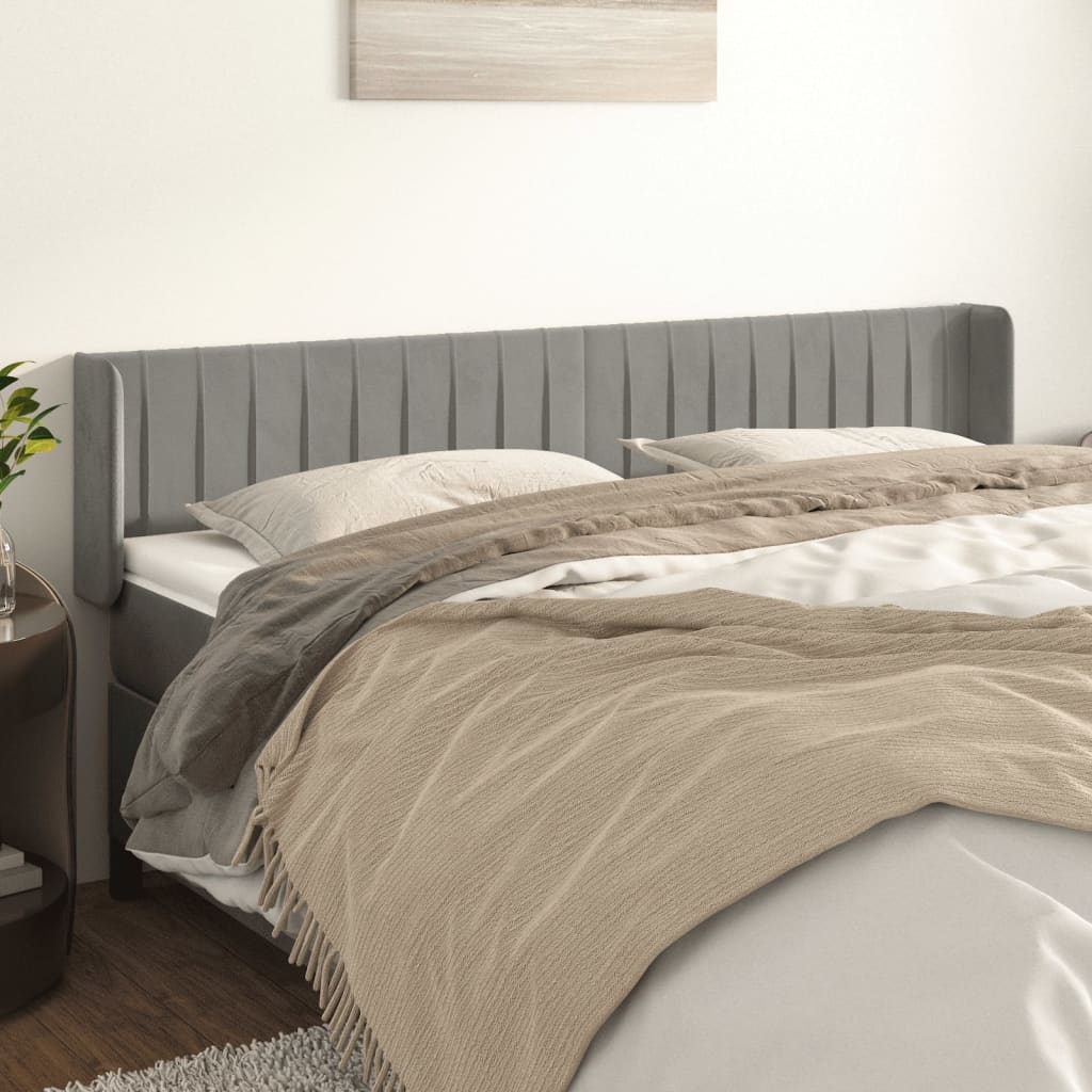 sengegavl med kanter 183x16x78/88 cm fløjl lysegrå