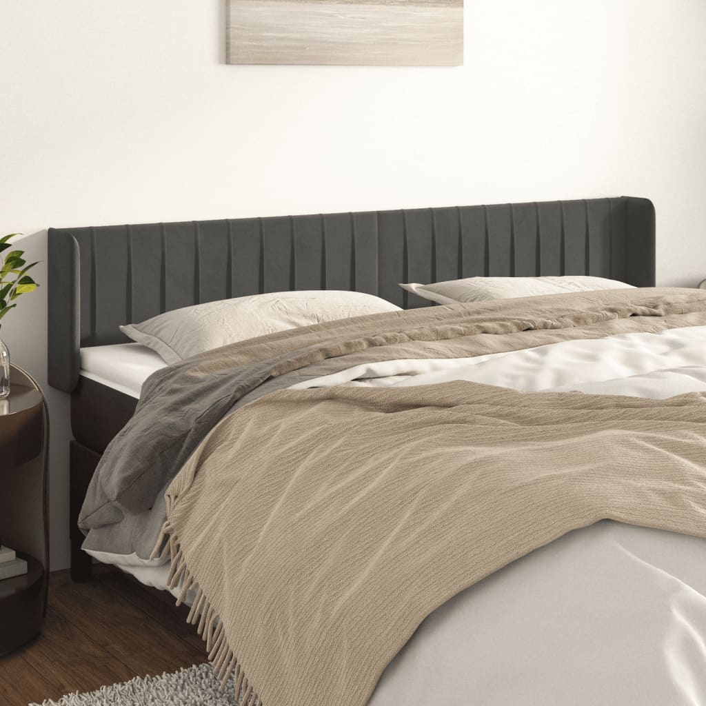 sengegavl med kanter 183x16x78/88 cm fløjl mørkegrå