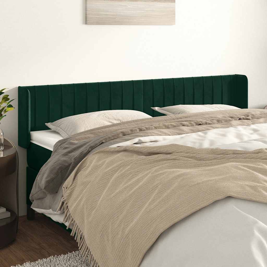 sengegavl med kanter 183x16x78/88 cm fløjl mørkegrøn