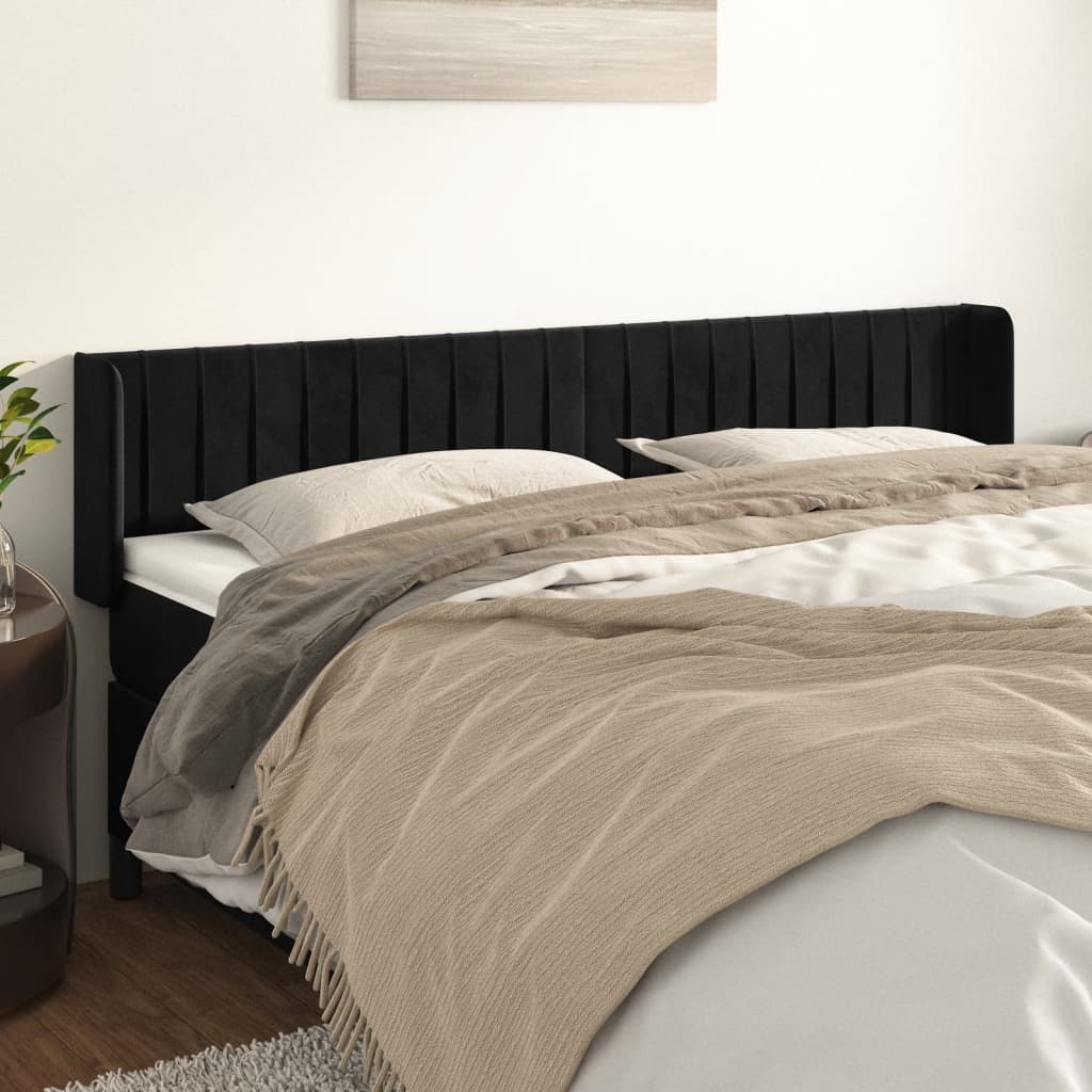 sengegavl med kanter 203x16x78/88 cm fløjl sort