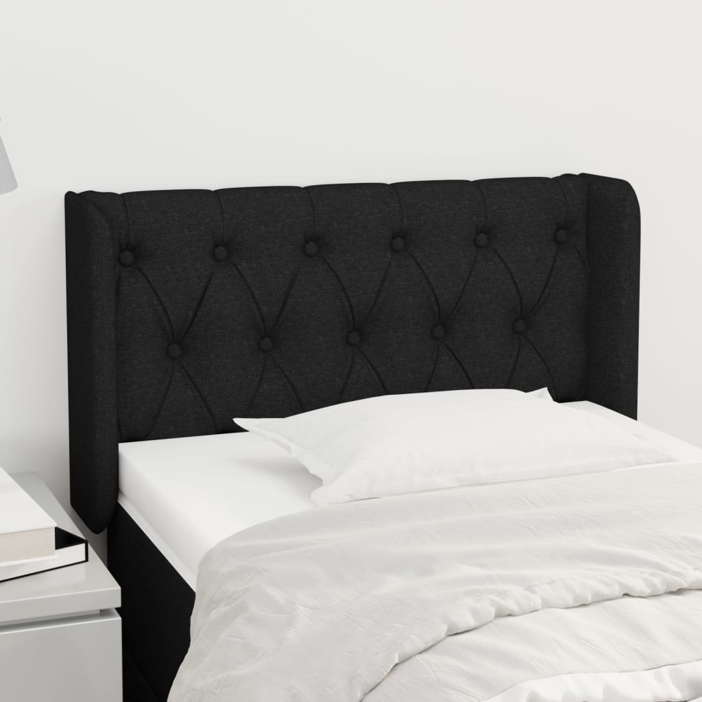sengegavl med kanter 83x16x78/128 cm stof sort