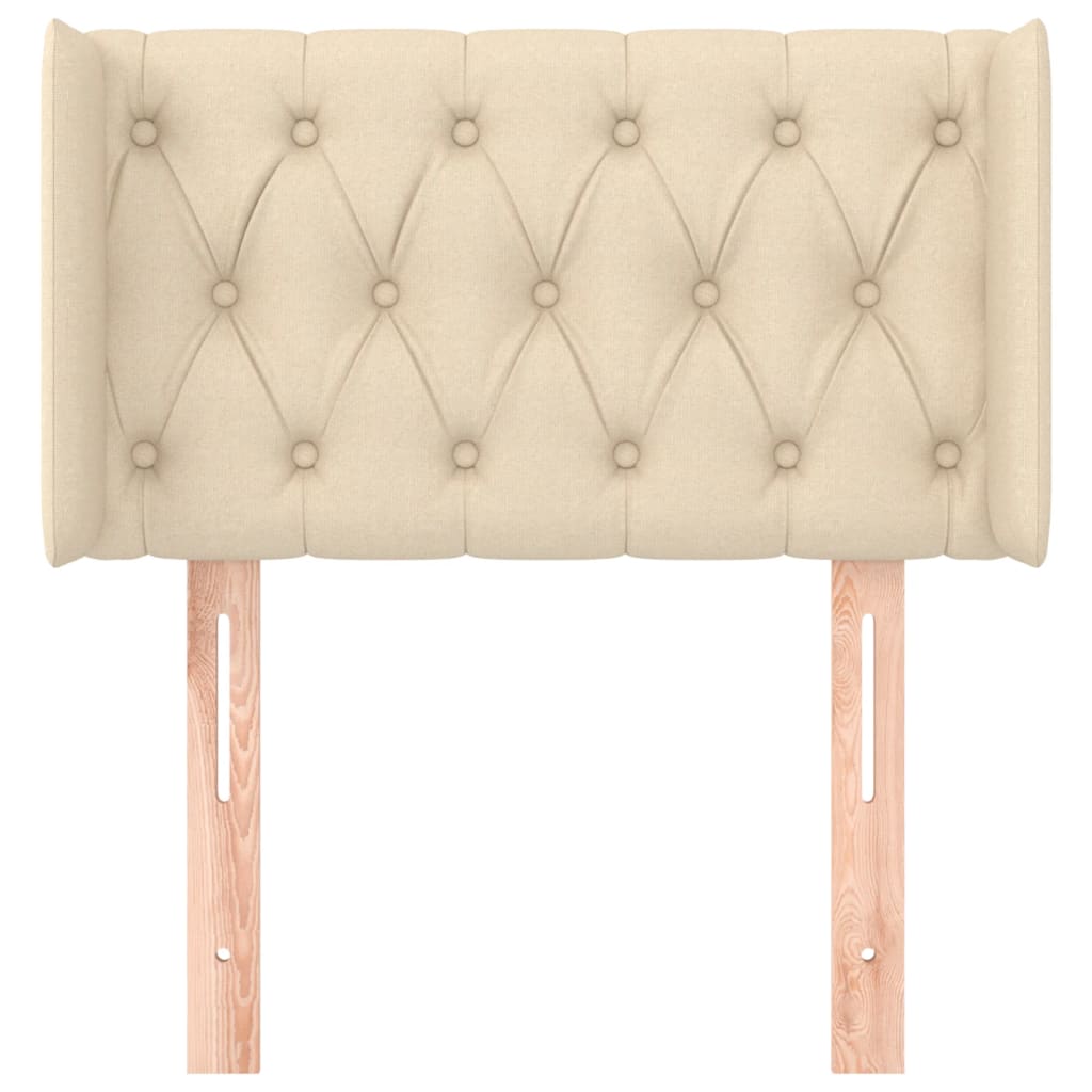 sengegavl med kanter 83x16x78/128 cm stof cremefarvet
