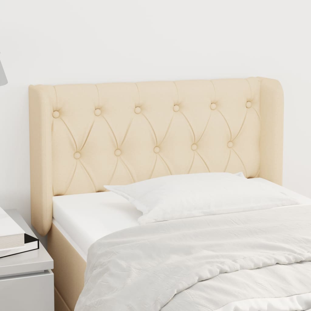 sengegavl med kanter 83x16x78/128 cm stof cremefarvet