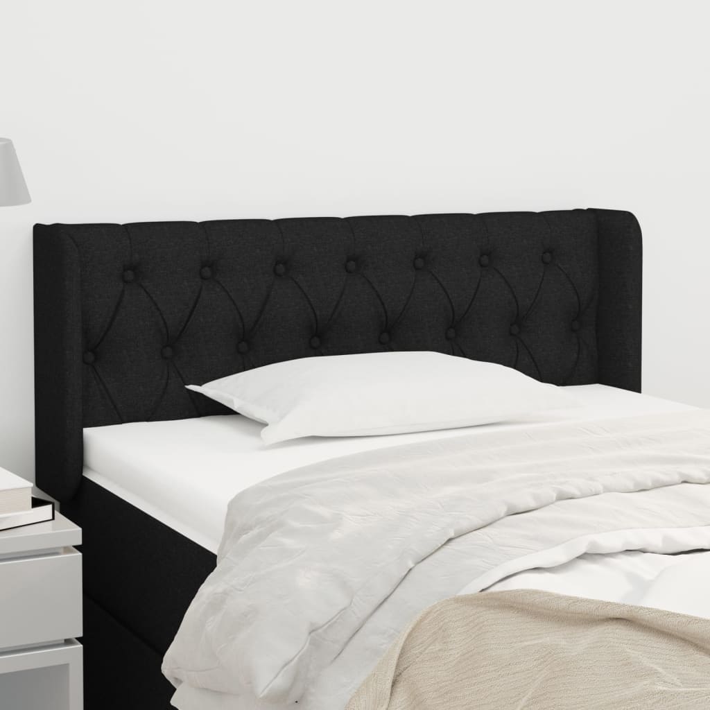 sengegavl med kanter 103x16x78/88 cm stof sort
