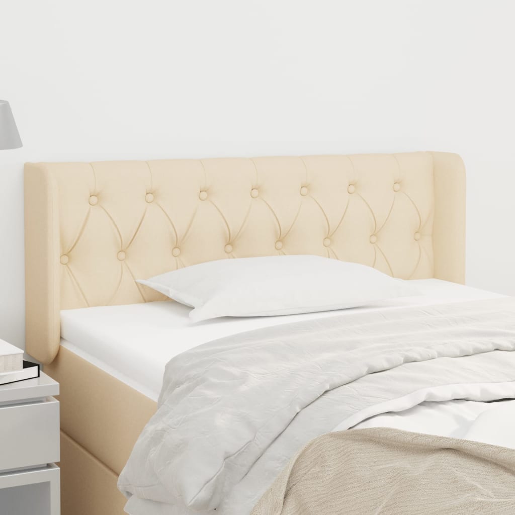 sengegavl med kanter 103x16x78/88 cm stof cremefarvet