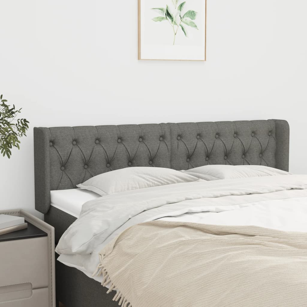 sengegavl med kanter 147x16x78/88 cm stof mørkegrå
