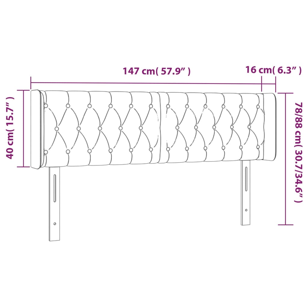 sengegavl med kanter 147x16x78/88 cm stof sort