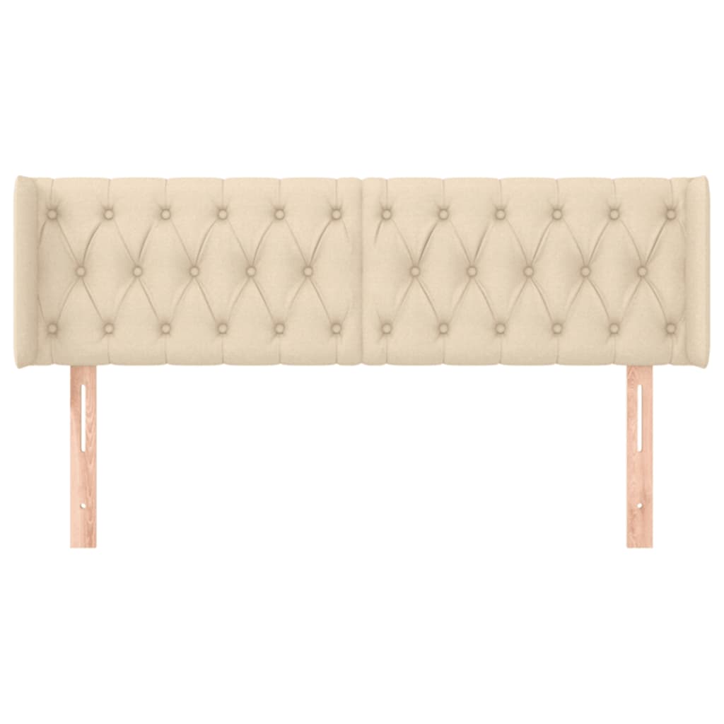 sengegavl med kanter 147x16x78/88 cm stof cremefarvet