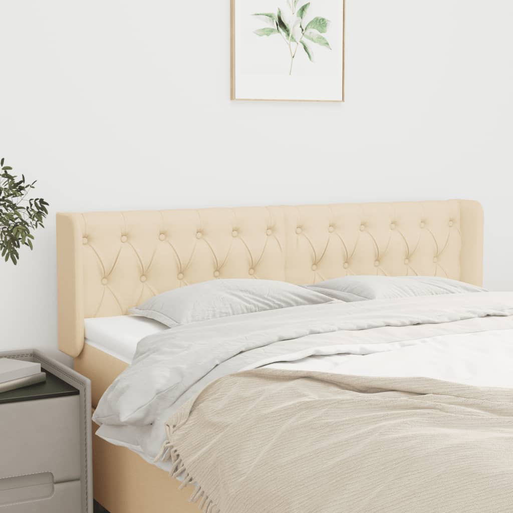 sengegavl med kanter 147x16x78/88 cm stof cremefarvet