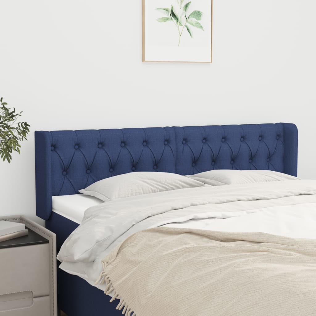 sengegavl med kanter 147x16x78/88 cm stof blå